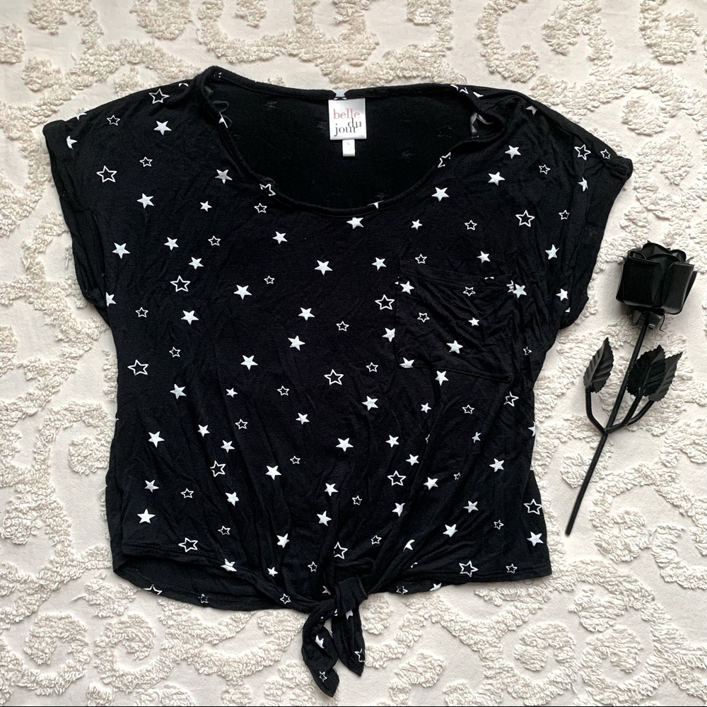 Star Print Pocket Tie Crop top NWOT Small